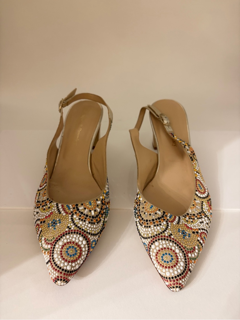 Beaded Pointed-Toe Slingback Flats in Multicolor